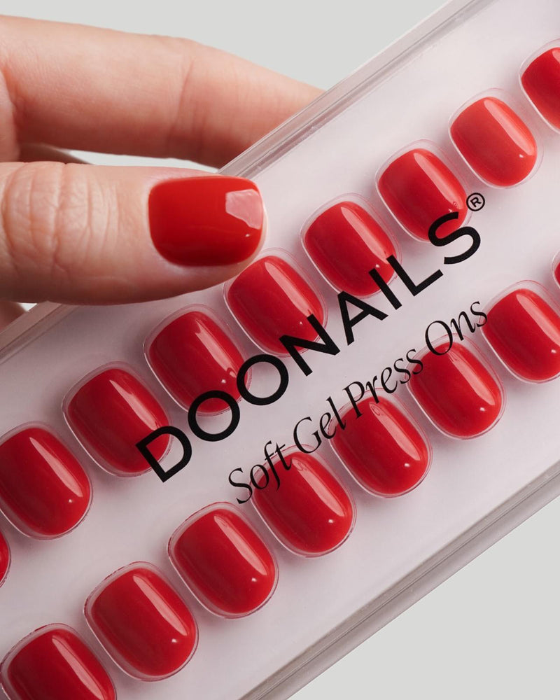 Rose Red Ultra Courte Carré Press On en Gel Souple