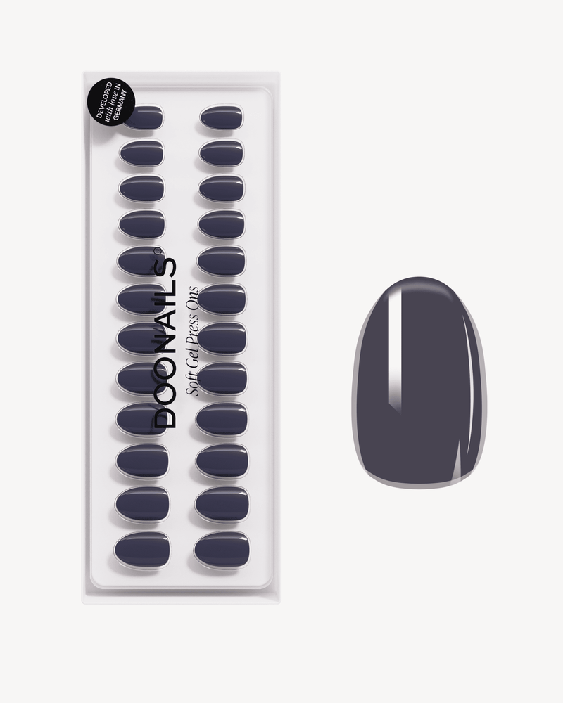 Press Ons en gel souple Stormy Grey Courte Arrondie - Doonails France