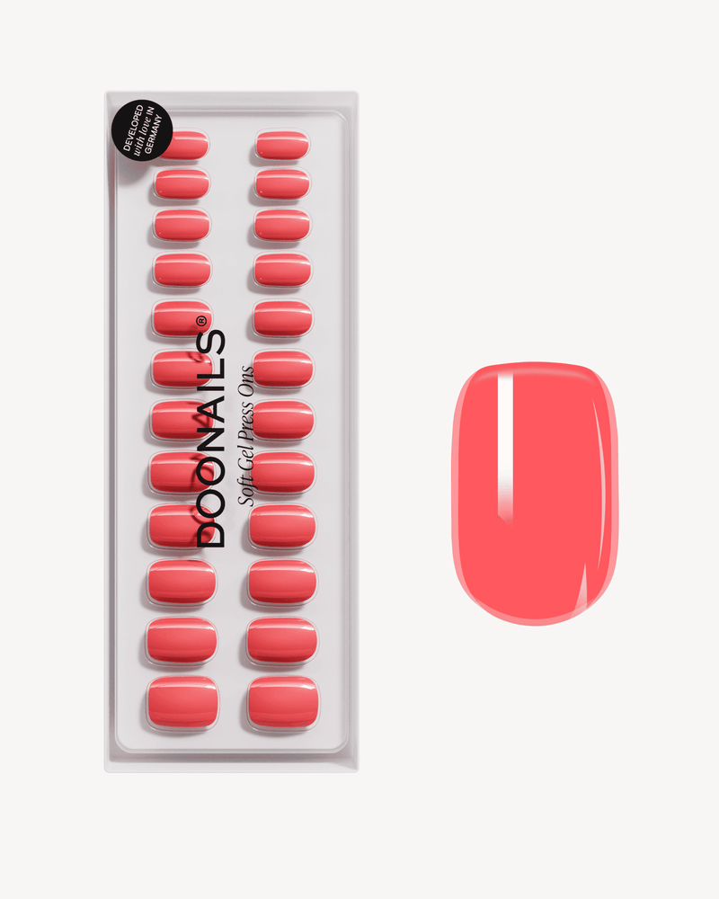 Press Ons en gel souple Sunset Coral Courte Carré - Doonails France