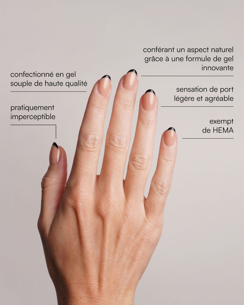 Press Ons en gel souple Black French Courte Arrondie - Doonails France