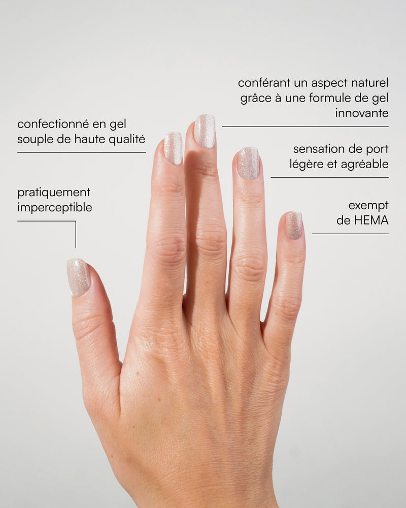 Press Ons en gel souple Champagne Cat Eye Extra Courte Carré - Doonails France