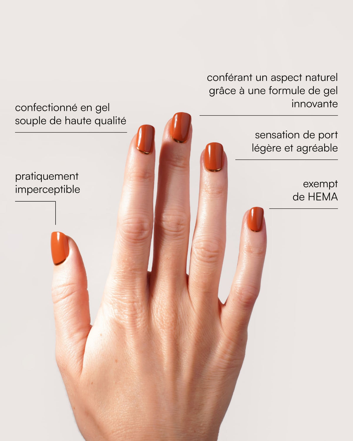 Cinnamon Extra Courte Carré Press On en Gel Souple