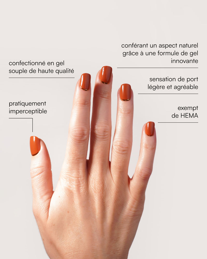 Press Ons en gel souple Cinnamon Extra Courte Carré - Doonails France