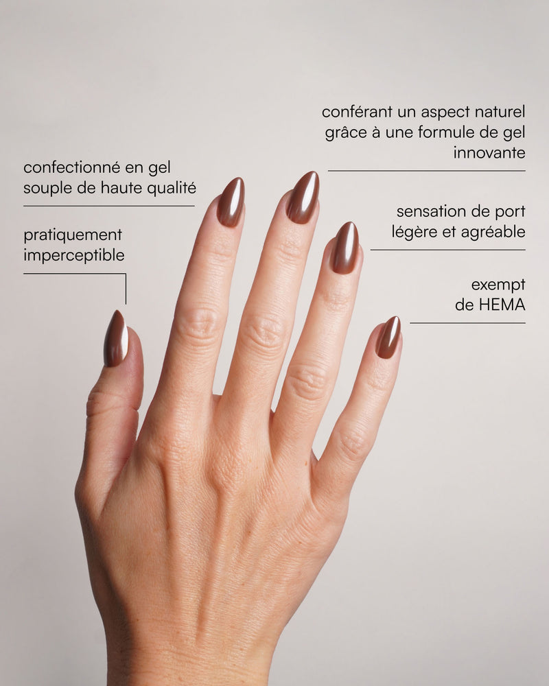 Press Ons en gel souple Glazed Chocolate Courte Amande - Doonails France