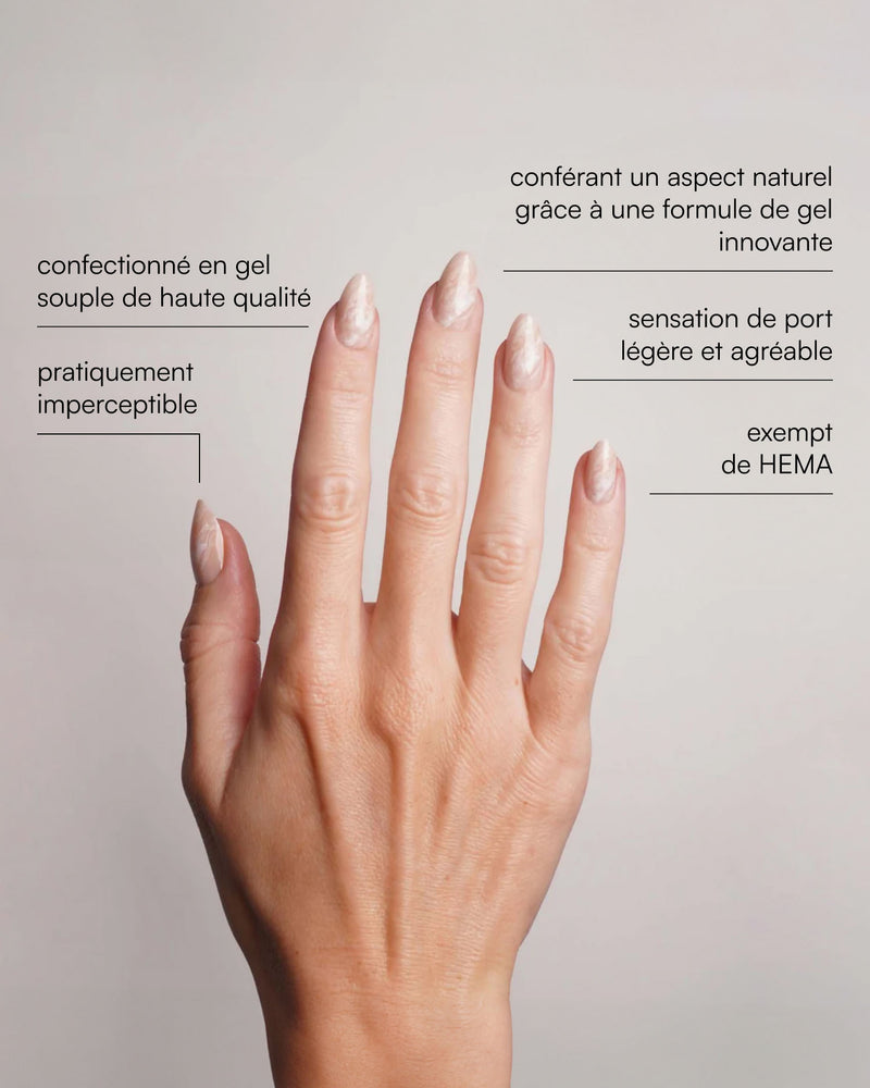 Press Ons en gel souple Nude Marble Courte Amande - Doonails France