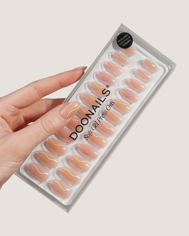 Press Ons en gel souple Pastel Swirl Courte Amande - Doonails France