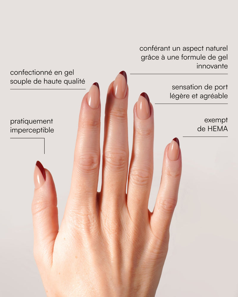 Press Ons en gel souple Red Slate French Courte Amande - Doonails France