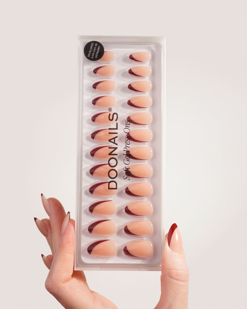 Press Ons en gel souple Red Slate French Courte Amande - Doonails France
