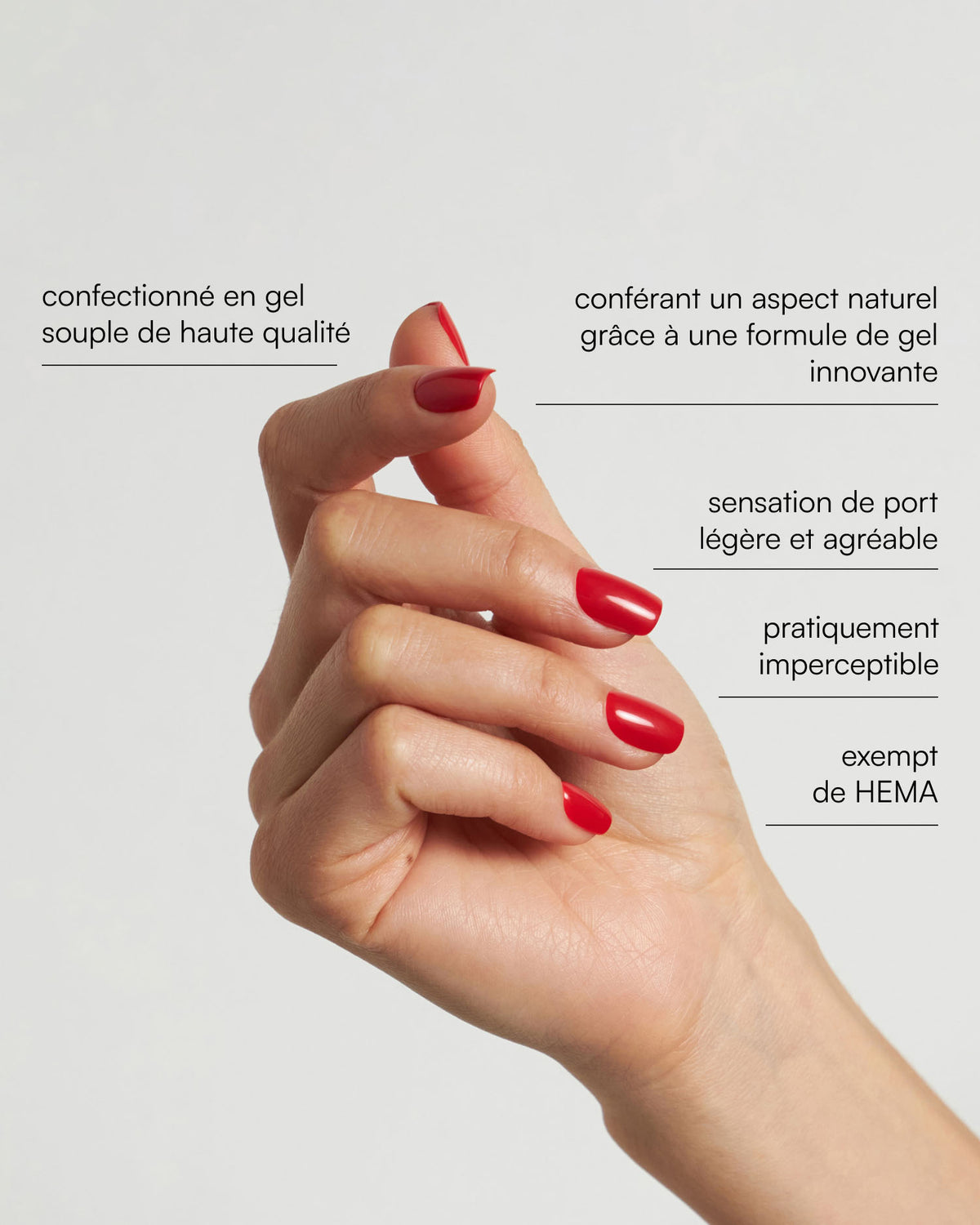 Rose Red Courte Carré Press On en Gel Souple