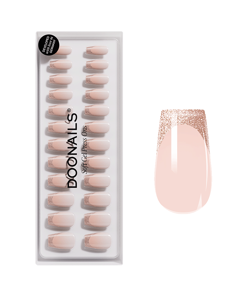 Press Ons en gel souple Rosegold Cateye French Ballerine Courte