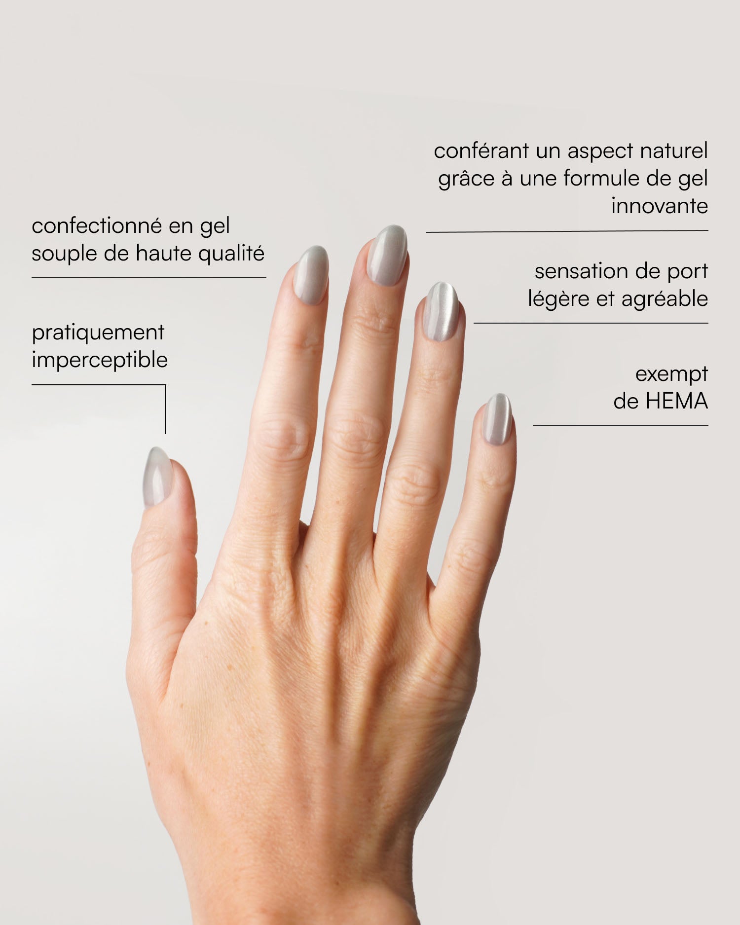 Press Ons en gel souple White Cateye Court Rond