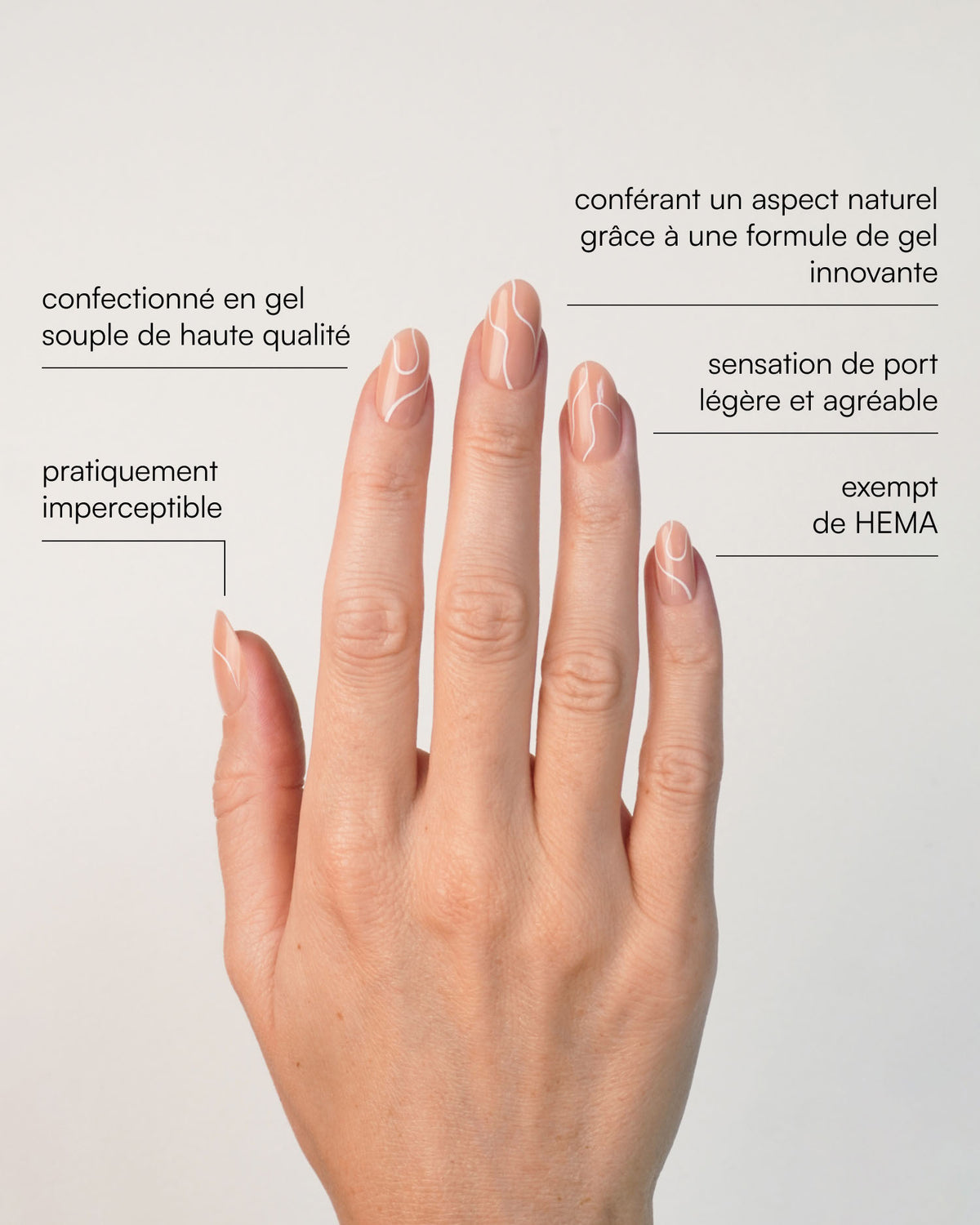 White Swirl Moyenne Arrondie Press Ons en Gel Souple