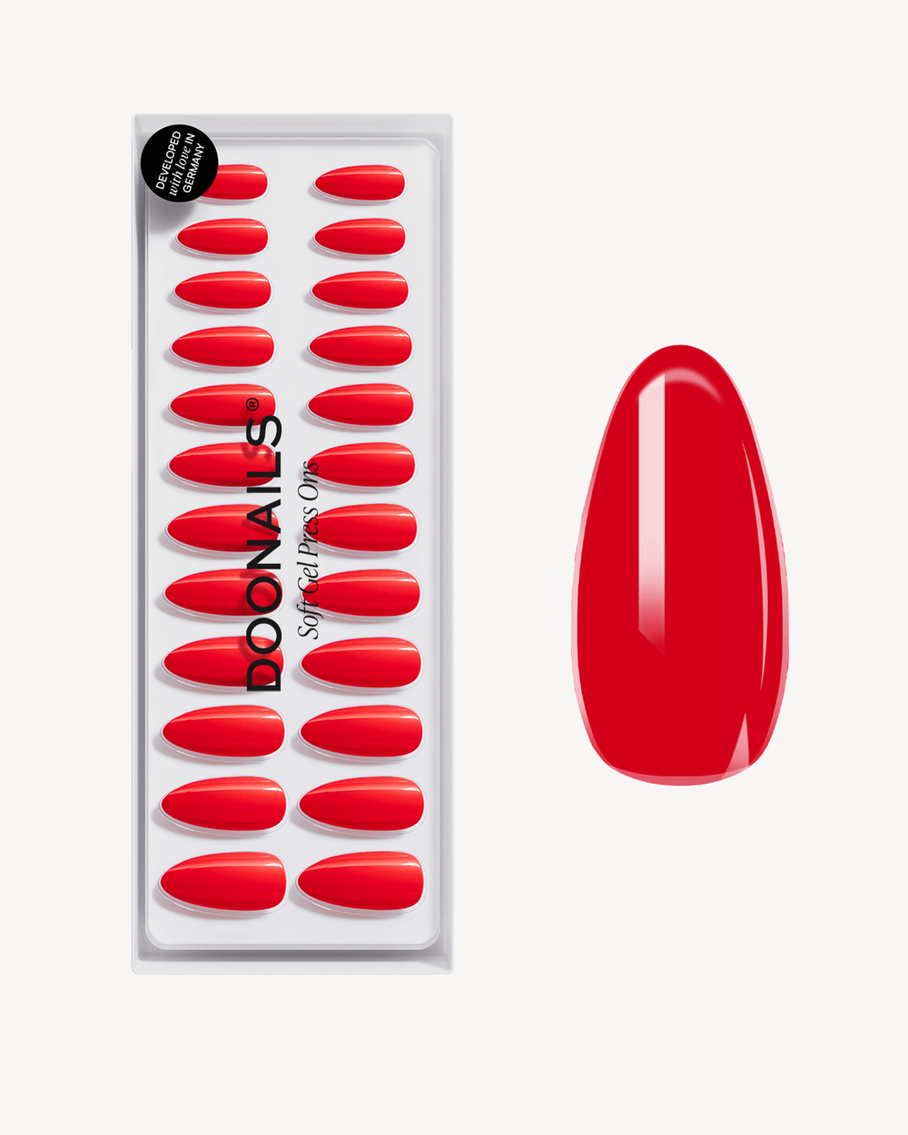 Press Ons en gel souple Rose Red Moyenne AmandeDoonails