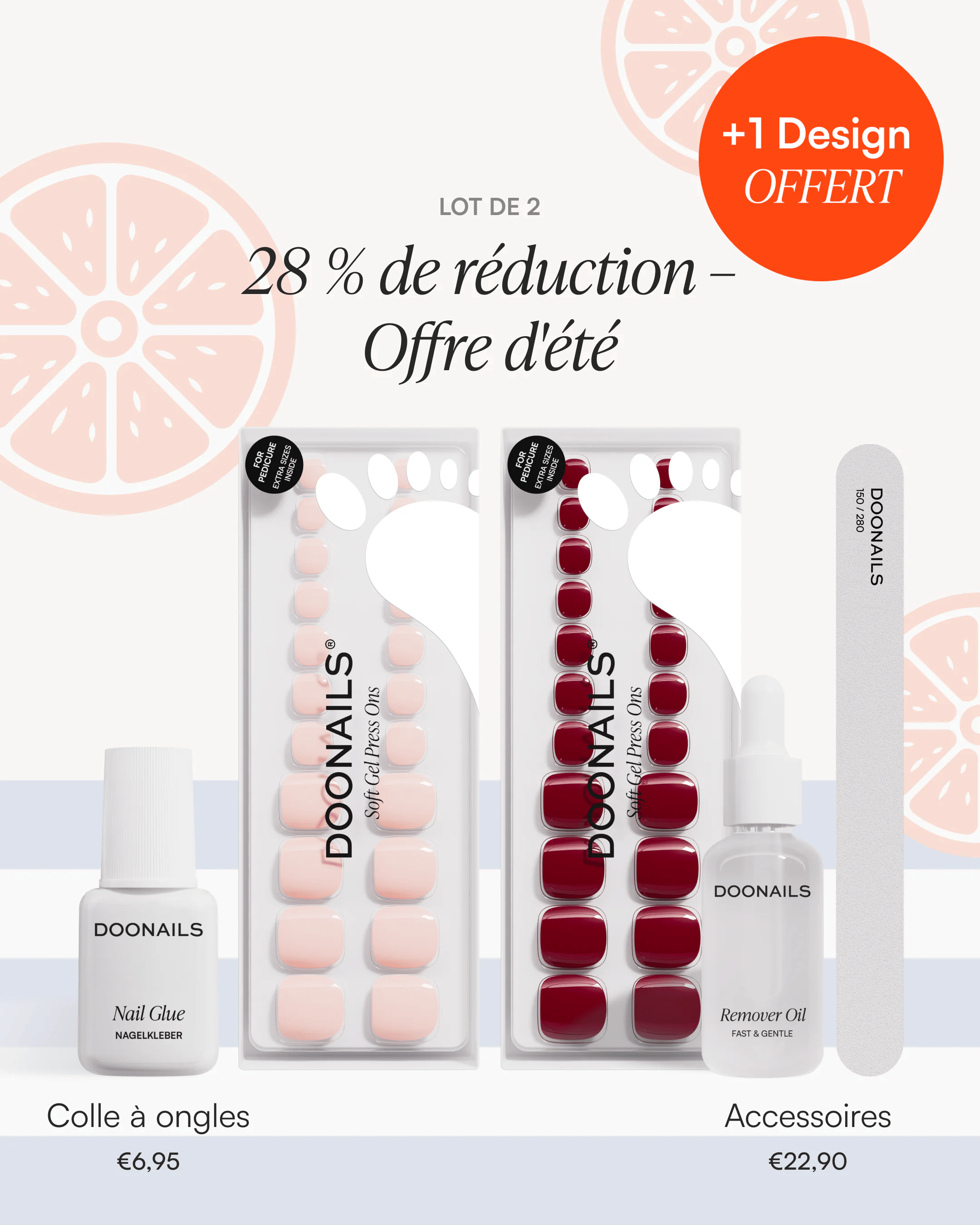 Kit de démarrage Été – Pediküre Press Ons en gel souple