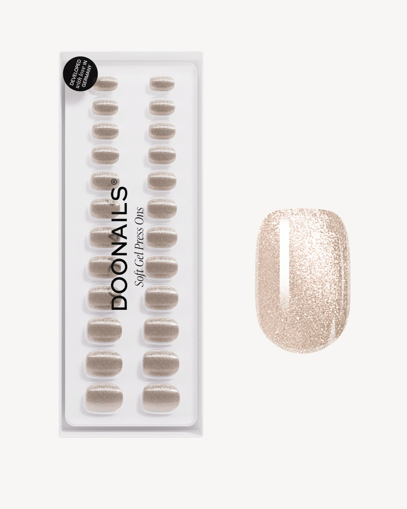 Press Ons en gel souple Champagne Cat Eye Extra Courte Carré - Doonails France