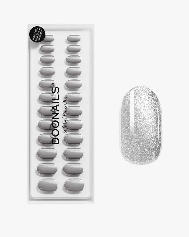 Grey Cat Eye Moyenne Arrondie Press Ons en Gel Souple