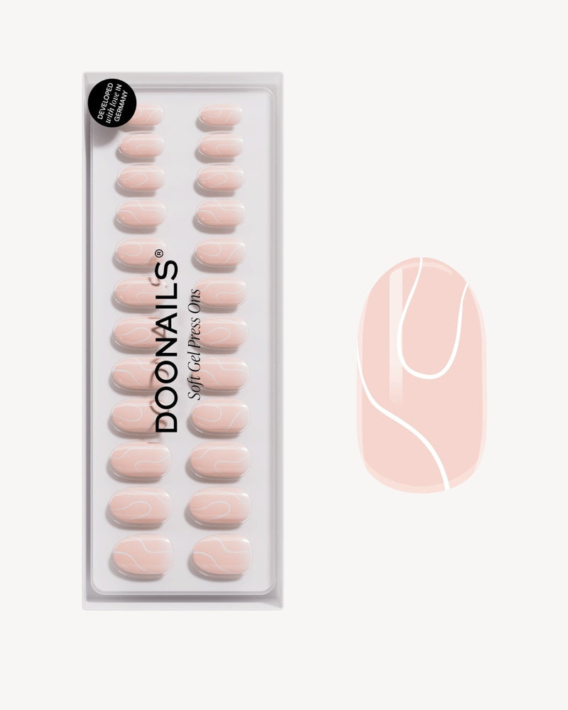 Press Ons en gel souple White Swirl Moyenne Arrondie - Doonails France