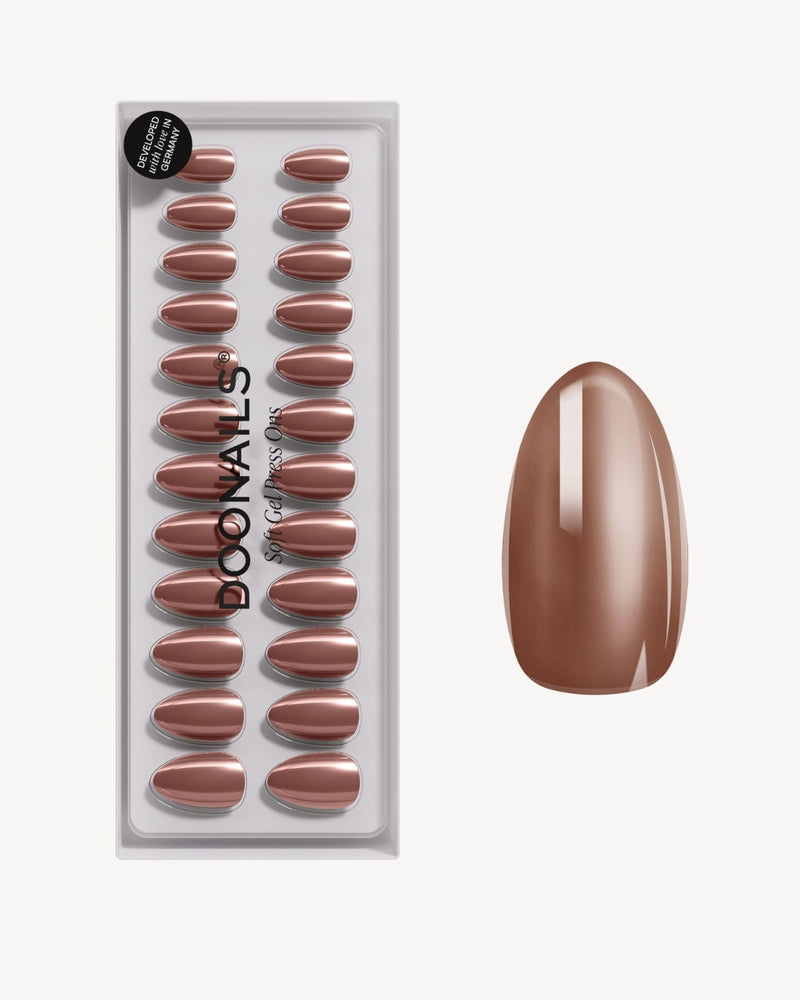 Press Ons en gel souple Glazed Chocolate Courte Amande - Doonails France