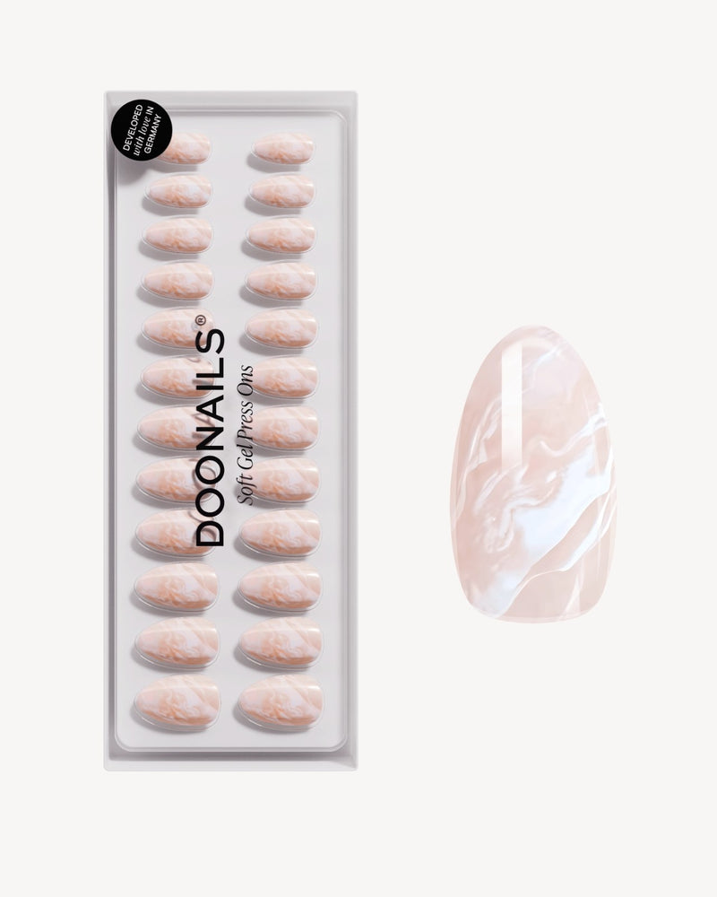 Press Ons en gel souple Nude Marble Courte Amande - Doonails France