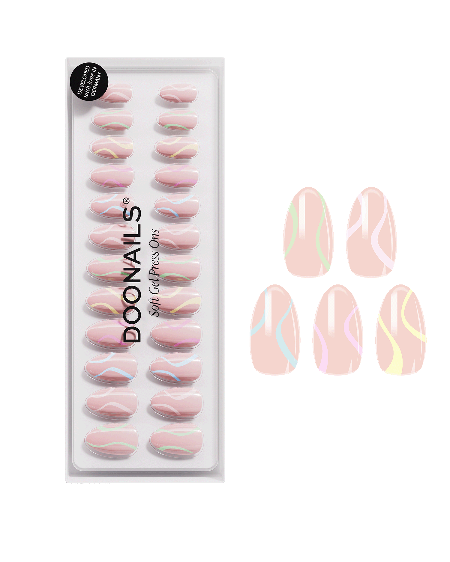 Press Ons en gel souple Pastel Swirl Amande courte