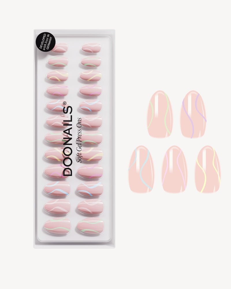 Press Ons en gel souple Pastel Swirl Courte Amande - Doonails France