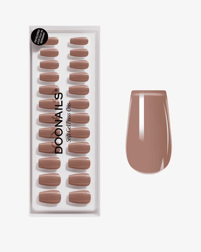 Espresso Courte Ballerine Press Ons en Gel Souple