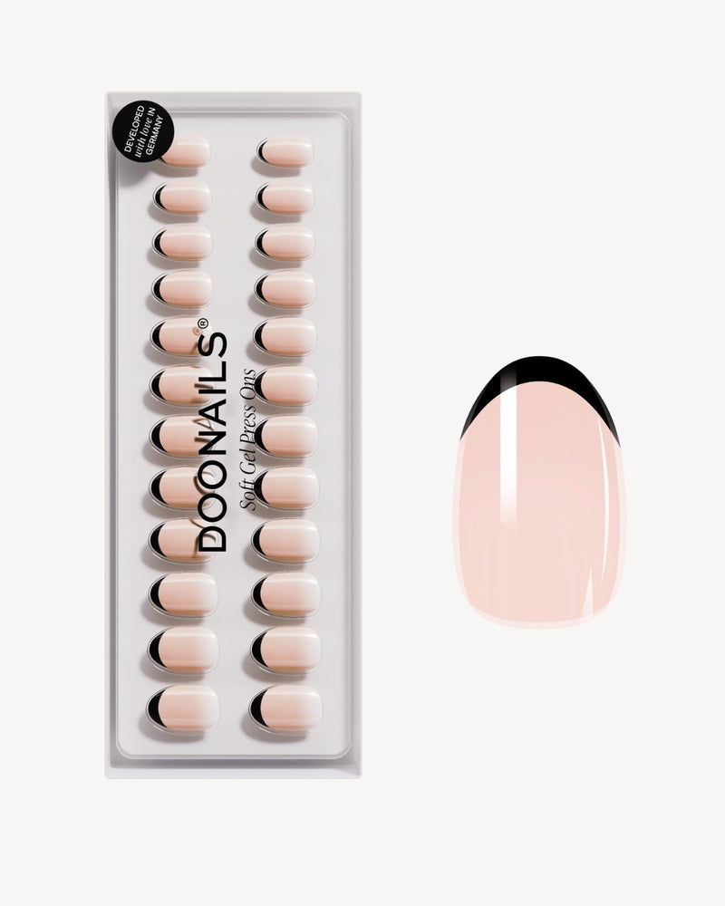 Press Ons en gel souple Black French Courte Arrondie - Doonails France